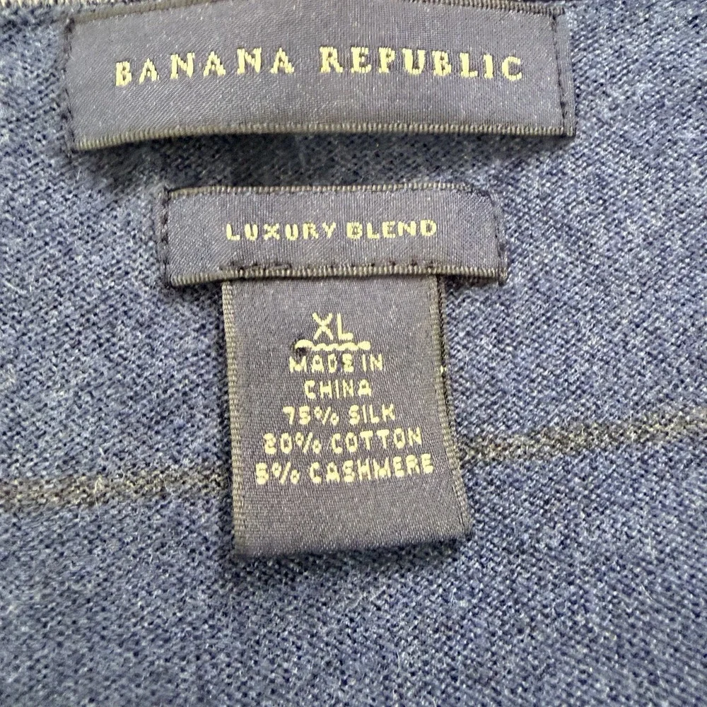 Banana Republic Sweater Mens Blue Stripe Luxury Blend Silk Cashmere Cotton -XL